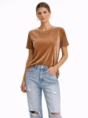 Z Supply Brown Velvet Short Sleeve Oversized Top Size Small